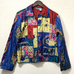 Vtg Chico's Patchwork Quilted Silk Jacket Sz S Multicolor Artsy Boho Eclectic